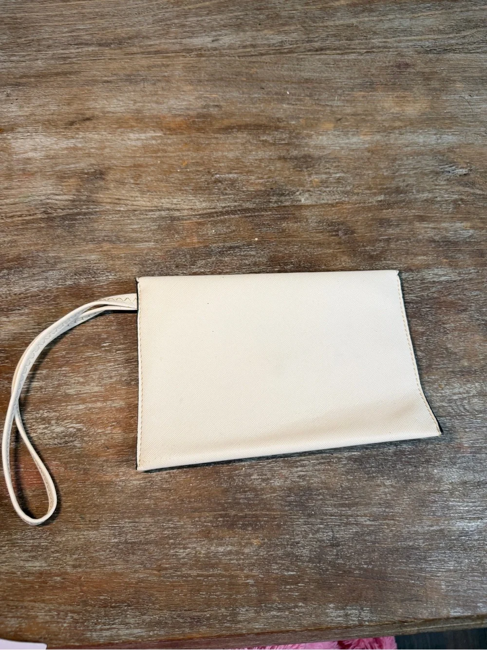 Cream Faux Leather Envelope Wristlet Clutch Wallet Snap Closure